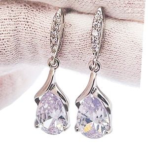 NWT - Vieste Crystal Drop Earrings Silver-Toned with Faceted Crystal Teardrops